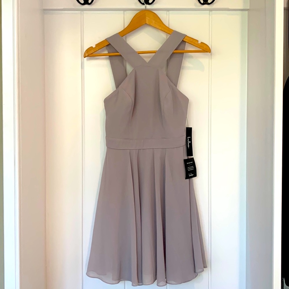 Nwt Lulus Forevermore Gray/Taupe Skater Mini Dress Size Xs